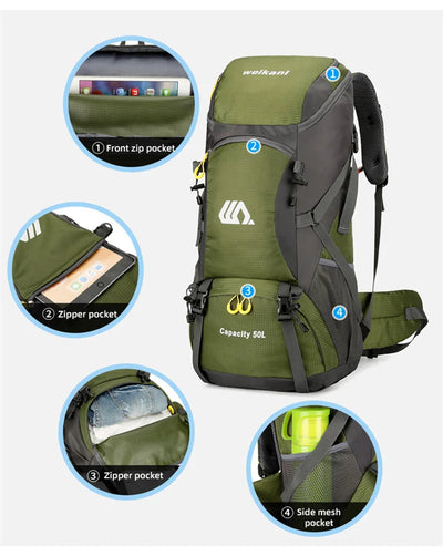 50L Travel Backpack Camping Men Large Hiking Bag Tourist Rucksack Waterproof Outdoor Sports Climbing Mountaineering Bag Luggage by Smarsty