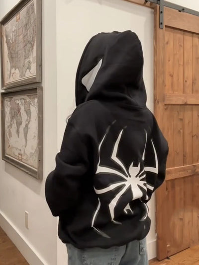 Y2k Spider Hoodies Women Men Hip Hop Zip Up Long Sleeve Jacket Graphic Punk Coats Harajuku Casual Loose Hooded Shirt Sweatshirt - Smarsty