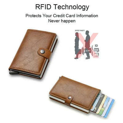 Carbon Fiber Credit Card Holder Wallet Men Rfid Smart Metal Thin Slim Pop Up Minimalist Wallet Small Black Purse Metal Vallet - Smarsty