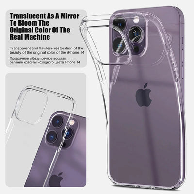 Luxury Clear Silicone Phone Case For iPhone 16 15 14 13 12 11 Pro Max XR X XS 7 8 Plus Shockproof Transparent Bumper Back Cover by Smarsty