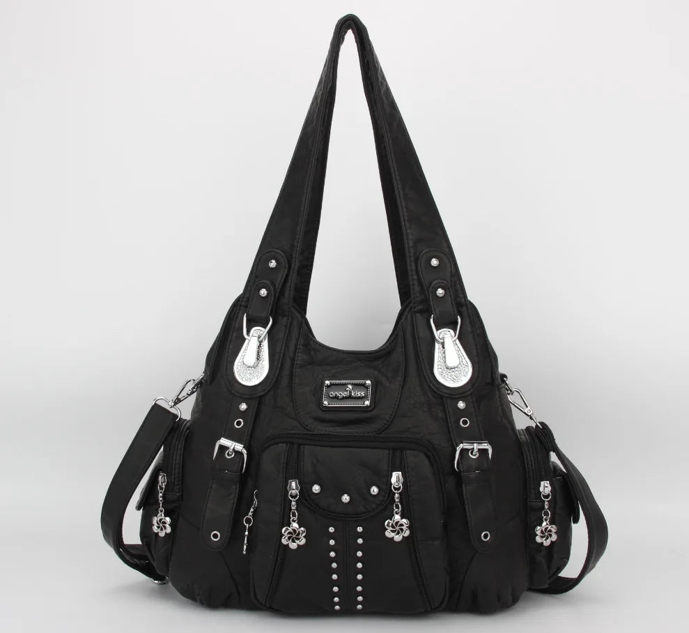 Angelkiss PU Leather Women Shoulder Bag Zipper Closure - Smarsty