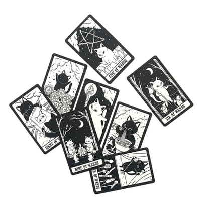 Kitten Tarot Deck 78Pcs Cute Black and White For Beginners Version Mysterious Board Game Fun Fortune telling Kit by Smarsty