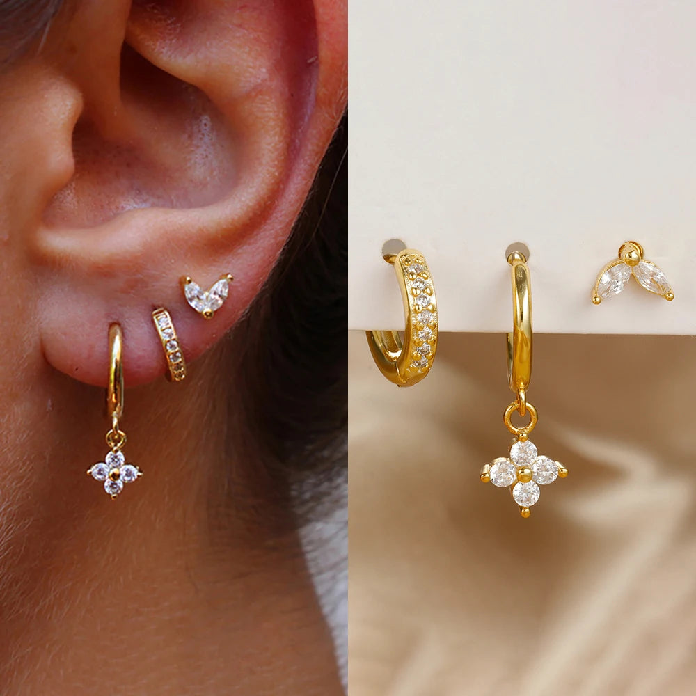 Green Zircon Flower Dangle Earrings Set for Women Fashion Jewelry - Smarsty