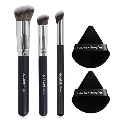 Maange 3Pcs Makeup Brushes and 2Pcs Powder Puffs Set - Smarsty