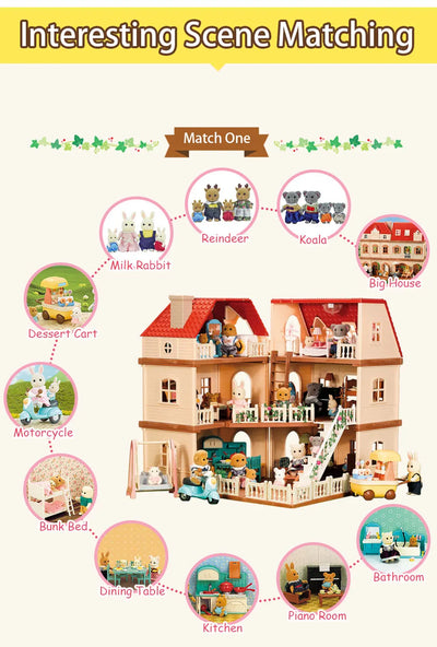 1/12 Dollhouse Furniture Family House Villa Simulate Forest Rabbit Animal Family Miniature Scene Toy Display Furniture Toy Gift by Smarsty