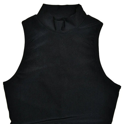 Mozision Turtleneck Sleeveless Sexy Mini Dress For Women Fashion Irregular Ruched Tank Dress Femme Elegant Club Party Dress - Smarsty