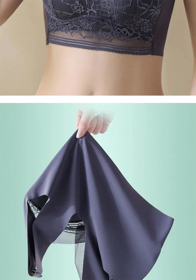 L-6L Women Large Bra Push Up Ice Silk Seamless upper Bralette Lace Wireless Summer Bras Plus Size Top Lingerie Underwear 15019 - Smarsty
