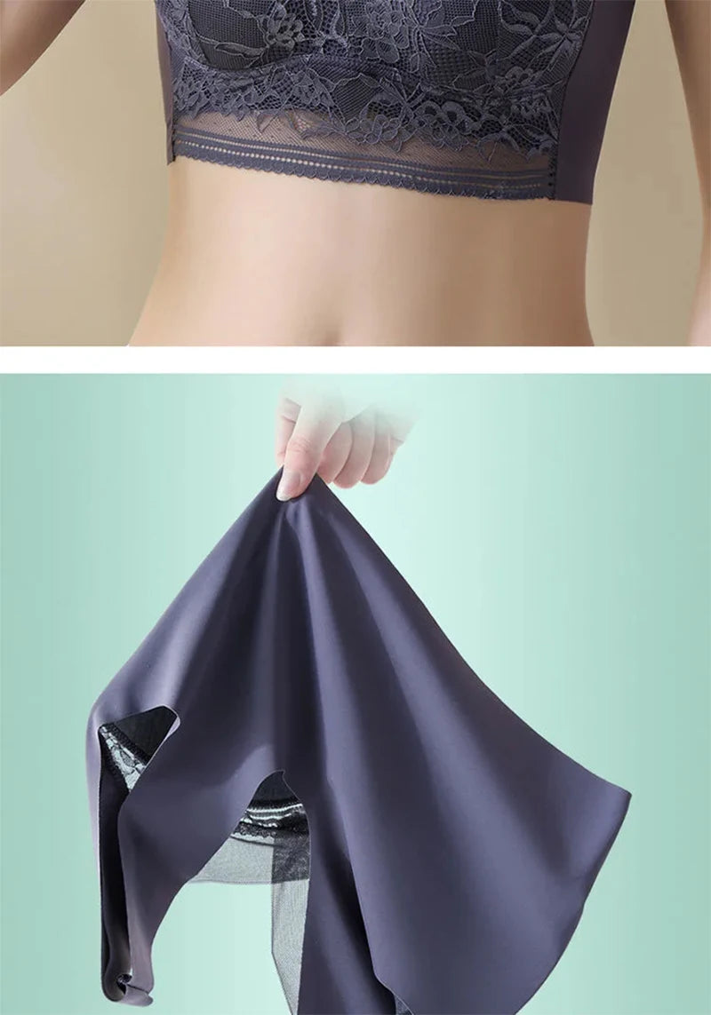 L-6L Women Large Bra Push Up Ice Silk Seamless upper Bralette Lace Wireless Summer Bras Plus Size Top Lingerie Underwear 15019 - Smarsty