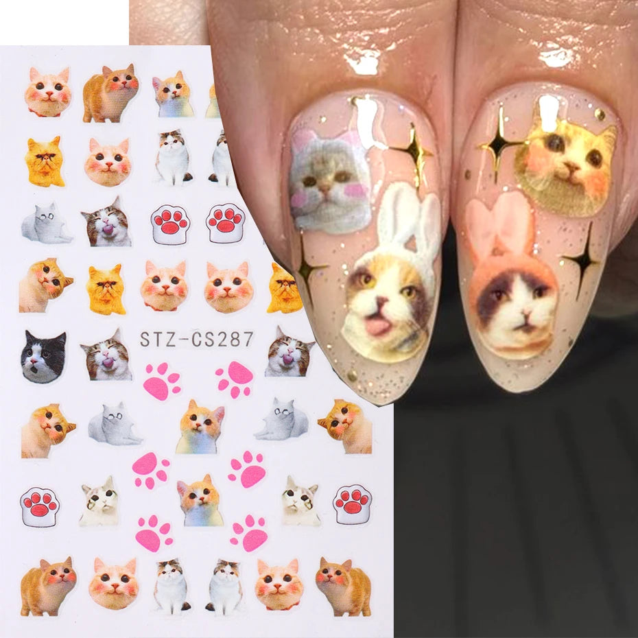 Cute 3D Cartoon Nail Art Stickers for Dogs and Cats - Smarsty