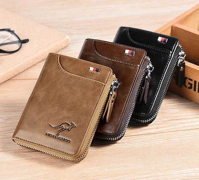 Mens Wallet Leather Business Card Holder Zipper Purse Luxury Wallets for Men RFID Protection Purses Carteira Masculina Luxury - Smarsty