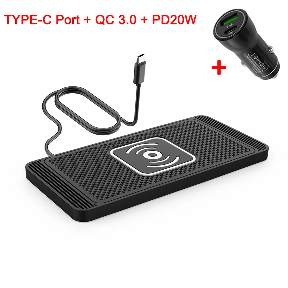 Car Wireless Charger With Silicone Pad Stand Fast Charging - Smarsty