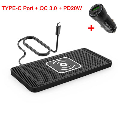 Car Wireless Charger With Silicone Pad Stand Fast Charging - Smarsty