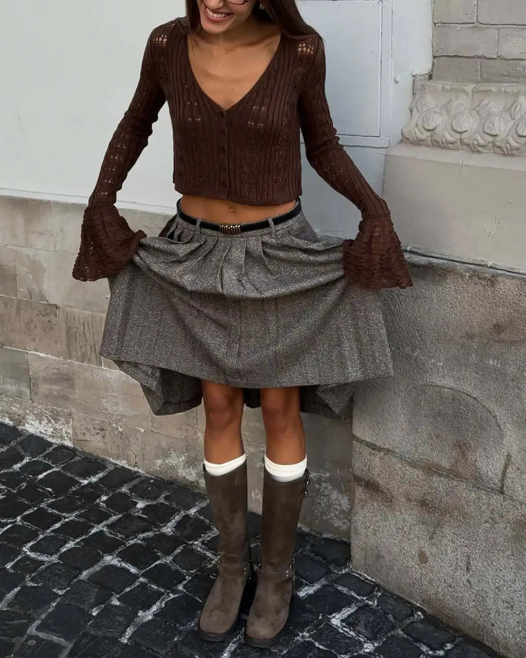 Tossy Knitwear Hollow Out Sweater Cardigan Women V-Neck Long Sleeve See-Through Cropped Top Summer Knit Patchwork Cardigan Top - Smarsty