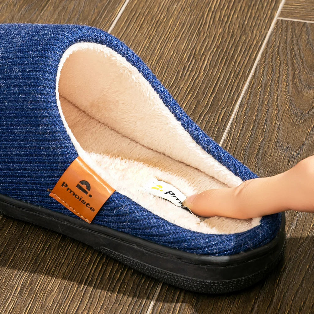 Memory Foam Cushion Slippers men Suede TPR Sole Platform Warm Soft Non Slip Stripe Comfortable Indoor Shoes Knited
