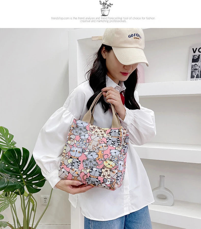 Chic Cat Pattern Top Handle Bag For Women Everyday Use - Smarsty