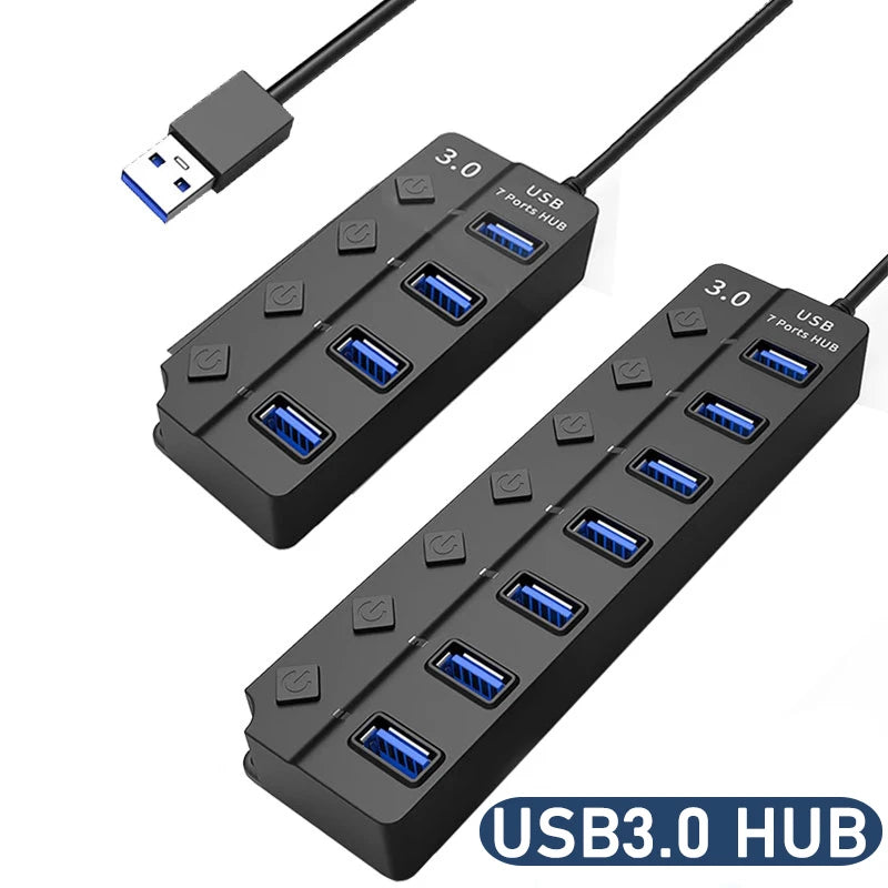 USB 3.0 Hub 4/7 Port Multiport Cable High Power Adapter