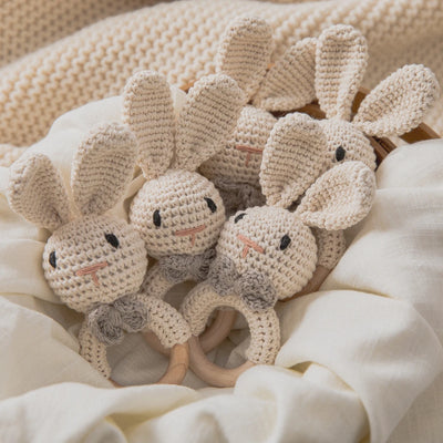 Baby Crochet Rattle Wooden Teether Toy BPA Free Wood Rodent Rabbit Rattle Baby Mobile Play Gym Newborn Educational Music Toys by Smarsty