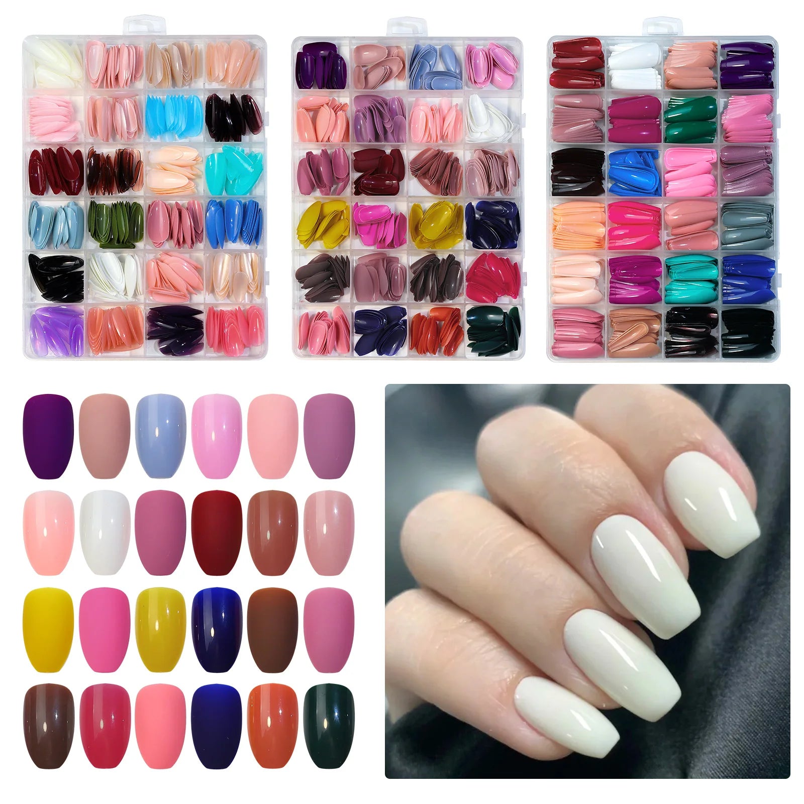 Acrylic Coffin Press On Nails Kit with 576 Pieces - Smarsty