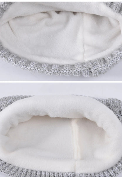 Winter Kids Hat Set Warm Beanie Scarf Gloves Pompom Fleece - Smarsty