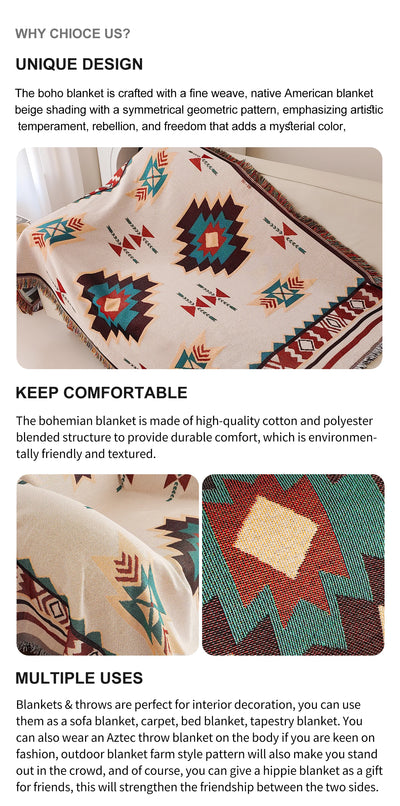 Oversized Aztec Blanket With Fringe For Cozy Comfort - Smarsty