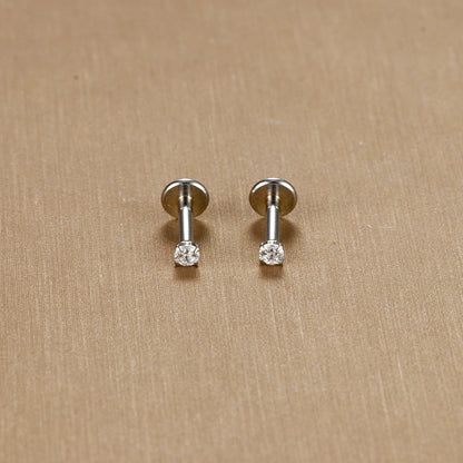 16G Surgical Steel Labret Stud Earrings Secure CZ Comfort - Smarsty
