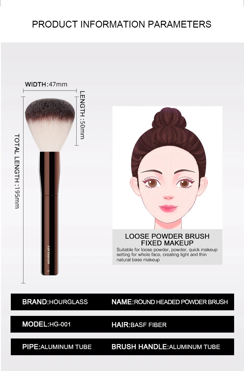 Hourglass Round Head Powder Brush with Soft Fiber Hair - Smarsty