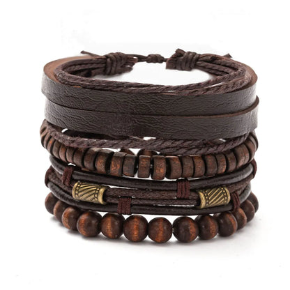 Vintage Multi Layer Wooden Beads Men's Bracelet Set - Smarsty