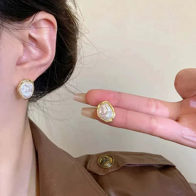 Geometric Pearl Earrings For Women Minimalist Style - Smarsty