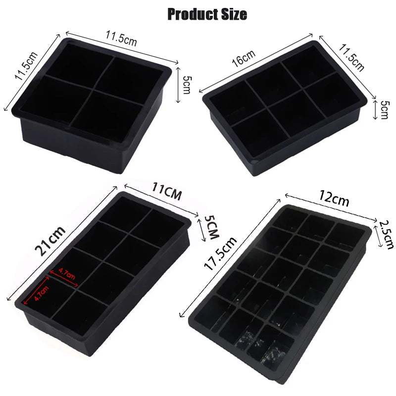 4/6/8/15 Grid Big Ice Tray Mold Giant Jumbo Large Food Grade Silicone Ice Cube Square Tray Mold DIY Ice Maker Ice Cube Tray - Smarsty