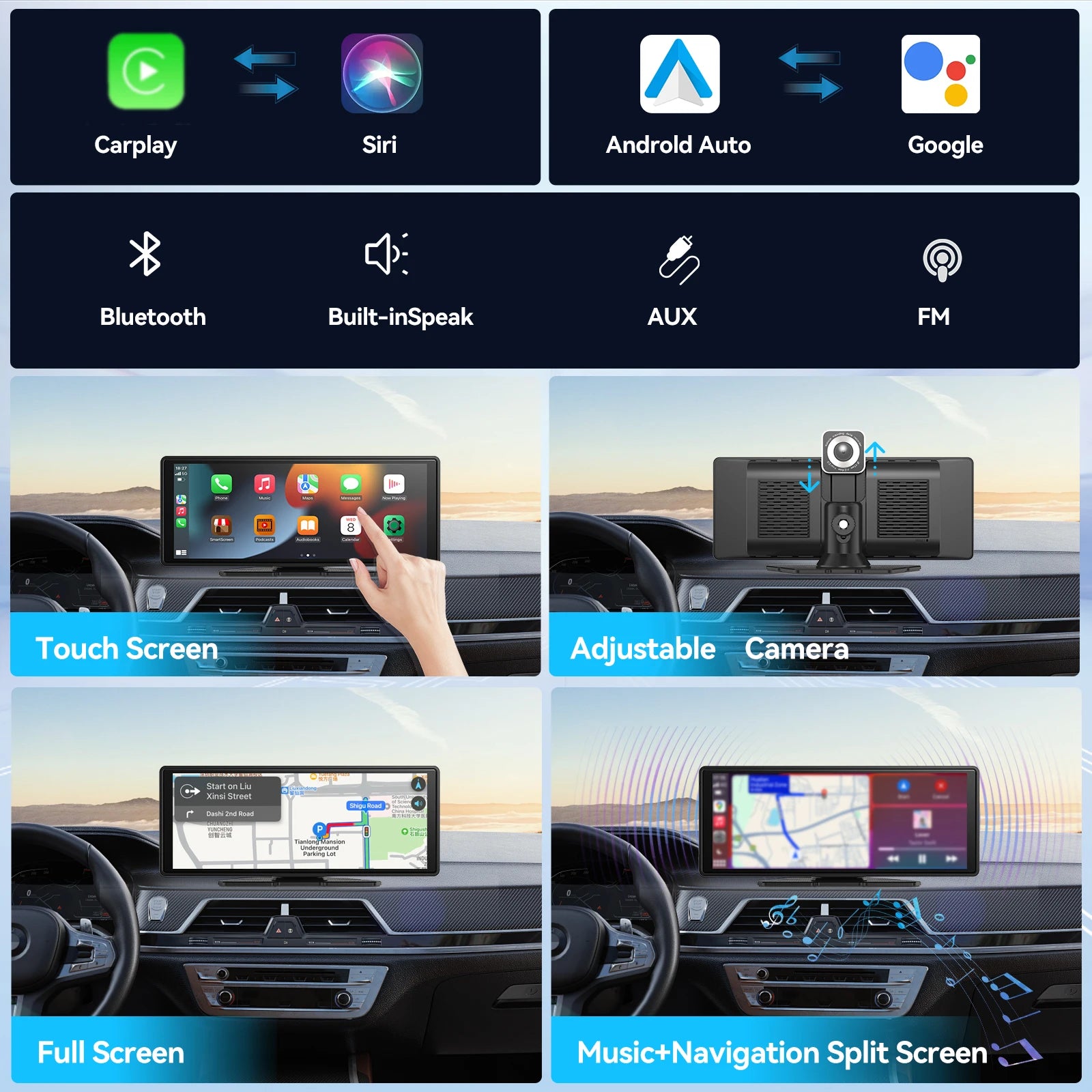 Wireless CarPlay Receiver With 10 Inch Touchscreen - Smarsty