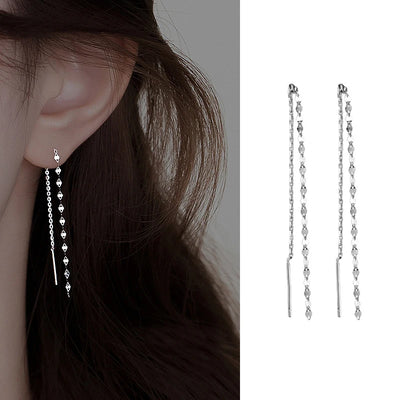S925 Silver Tassel Drop Earrings for Women with Long Chains - Smarsty