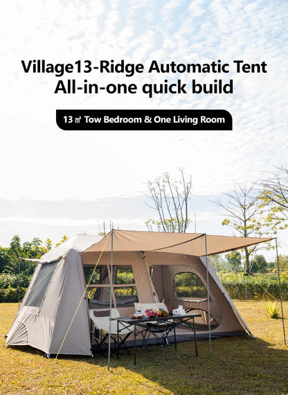 Sonuto Automatic Large Camping Tent 3-8 Person Quick Setup Double Hall Ridge Tent with Canopy for Outdoor Family Adventures