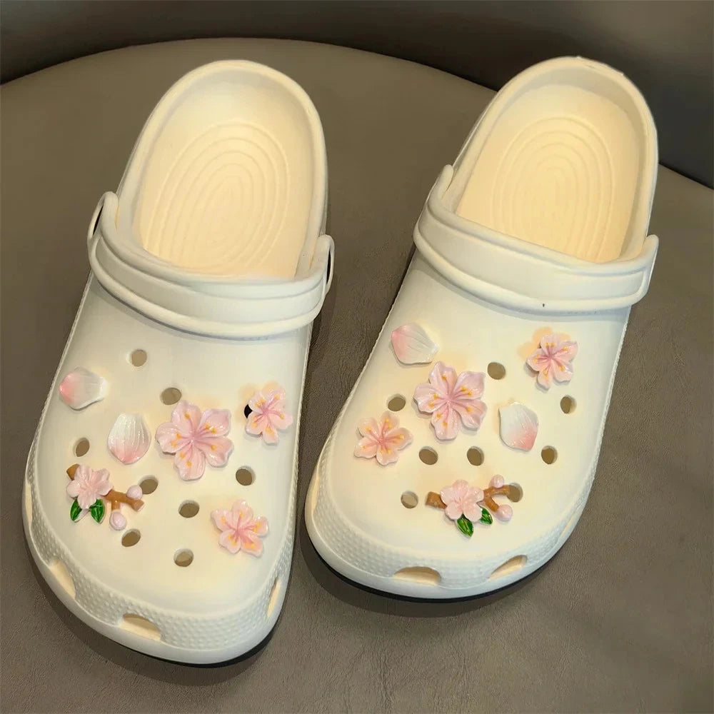 3D Cherry Flowers Set Shoe Charms Clogs Accessoriess DIY Slide Sandals Garden Shoe Decor Buckle Beach Bag Pins Girls Women Gifts