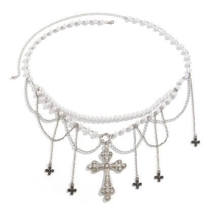 Lacteo Pearl Cross Tassel Belly Chain for Women - Smarsty