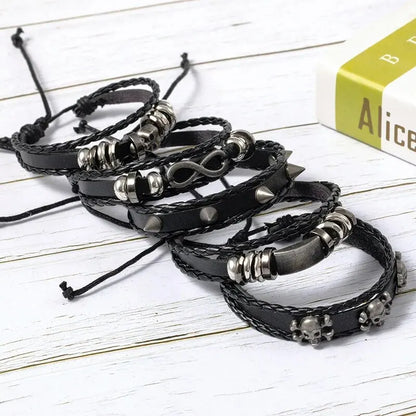 5pcs Punk Style Braided Leather Bracelet Set - Smarsty