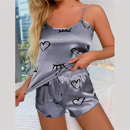 Women Ice Silk Pajamas Sleepwear Pajama Set Camisole Shorts L XL XXL Gray Pink Low Cut Comfortable Casual Summer - Smarsty
