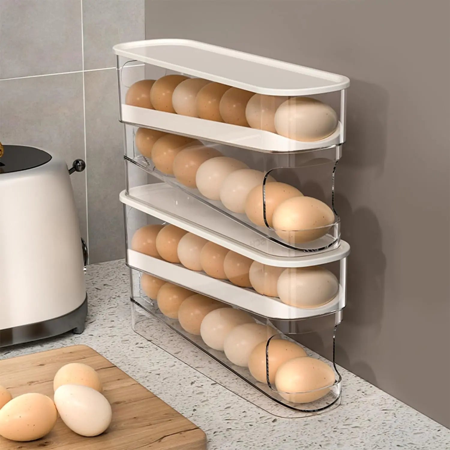 1PCS Home Refrigerator Egg Storage Box Automatic Rolling Eggs Holder Rack Egg Roller Organizer Kitchen Countertop Egg Shelf