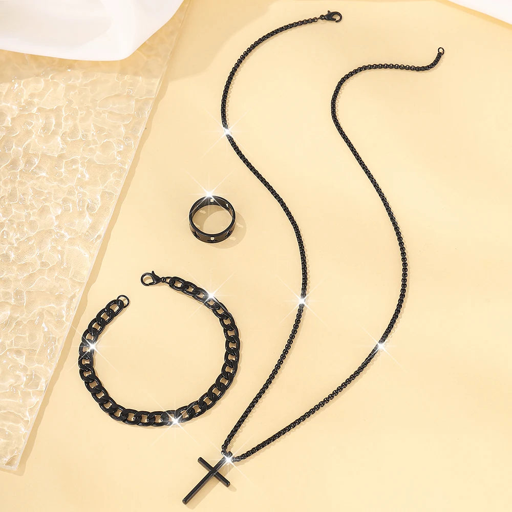 Men's Stainless Steel Cross Pendant Jewelry Set - Smarsty