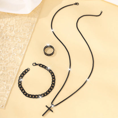 Men's Stainless Steel Cross Pendant Jewelry Set - Smarsty