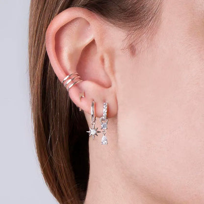 925 Sterling Silver Hoop Earrings White Crystal Luxury - Smarsty
