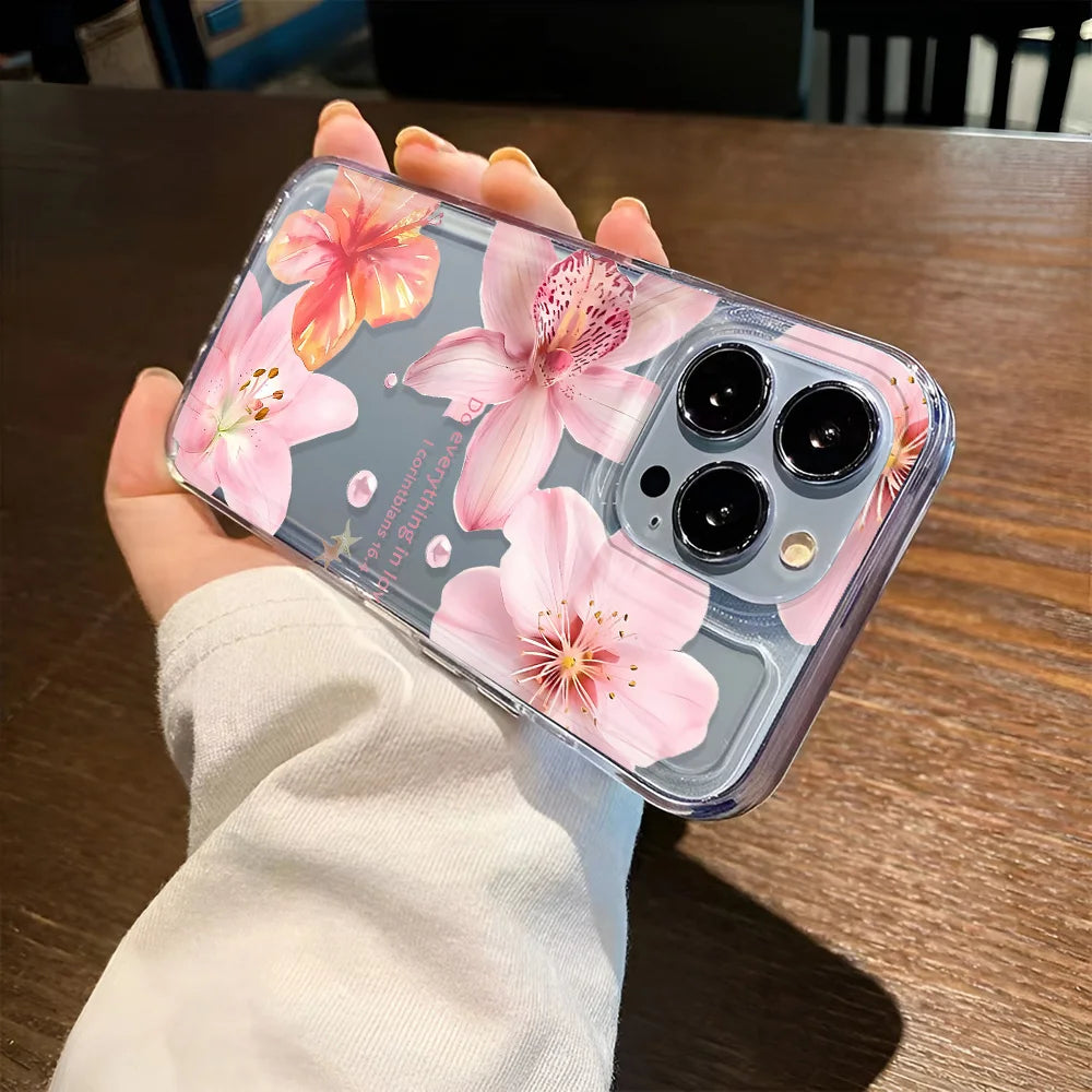 Clear Floral Pattern Phone Case For iPhone 7 To 16 - Smarsty