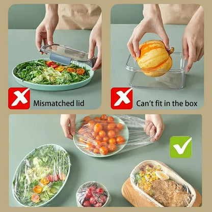 Disposable Food Cover Plastic Shower Cap Fruit Food Cover Elastic Plastic Wrap Cover Food Grade Storage Bag Kitchen Organizer