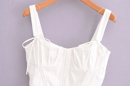 Chu Sau beauty 2024 Women Fashion Sweet Square Collar Tank Top Sexy Backless Chic Fish Bone Cropped Tops Palace Style Corset Top