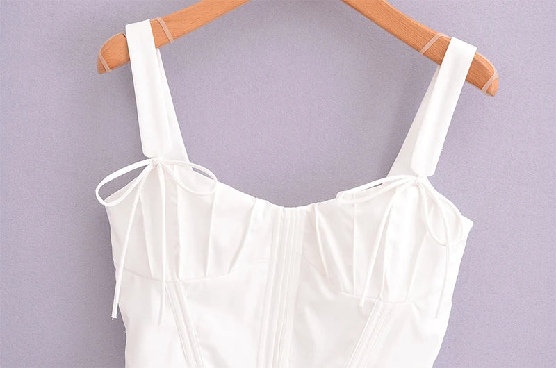 Chu Sau beauty 2024 Women Fashion Sweet Square Collar Tank Top Sexy Backless Chic Fish Bone Cropped Tops Palace Style Corset Top