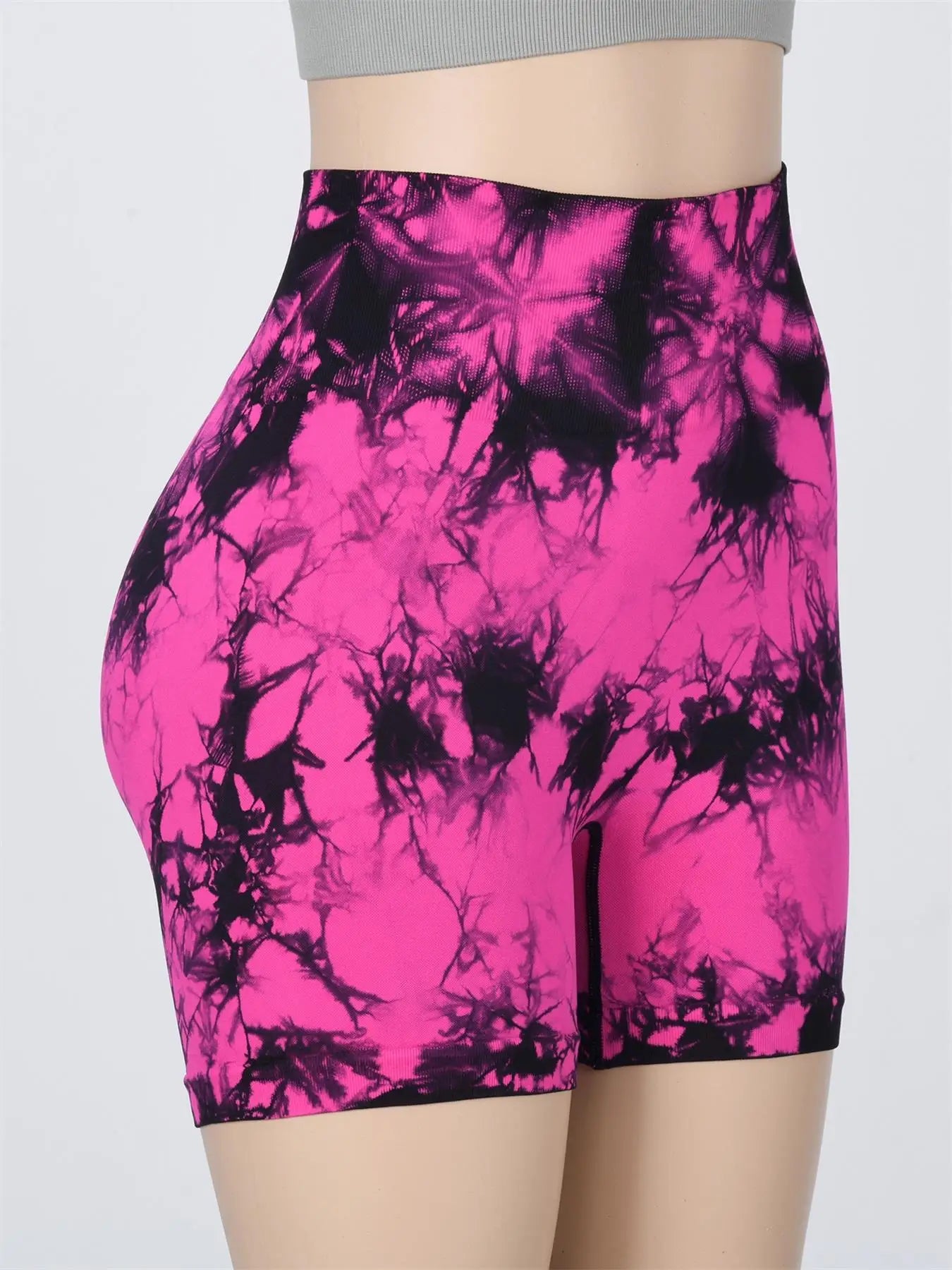 Women's Tie Dye Print Ruched High Waist Sports Shorts, Casual Comfy Breathable Seamless Skinny Shorts for Yoga Gym Workout - Smarsty