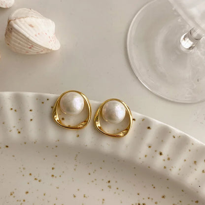 Gold Pearl Stud Earrings Korean Irregular Delicate 2023 - Smarsty
