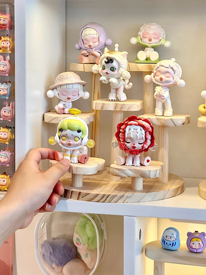 Wooden Display Riser Stand Organizer Shelf Stand for Toys and Dolls Figure Display Cabinet Cute Dolls Storage Rack Decoration by Smarsty