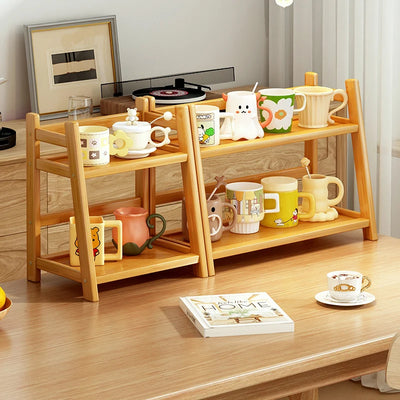 2 Layer Spice Caddy Shelf Bamboo Kitchen Storage Rack Desktop Cabinet Organizer Display Rack Coffee Bar Counter Shelf Cup Holder by Smarsty