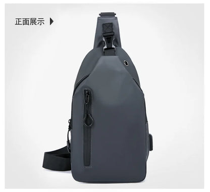 Mens Nylon Chest Bag With USB Charging Compact Crossbody - Smarsty