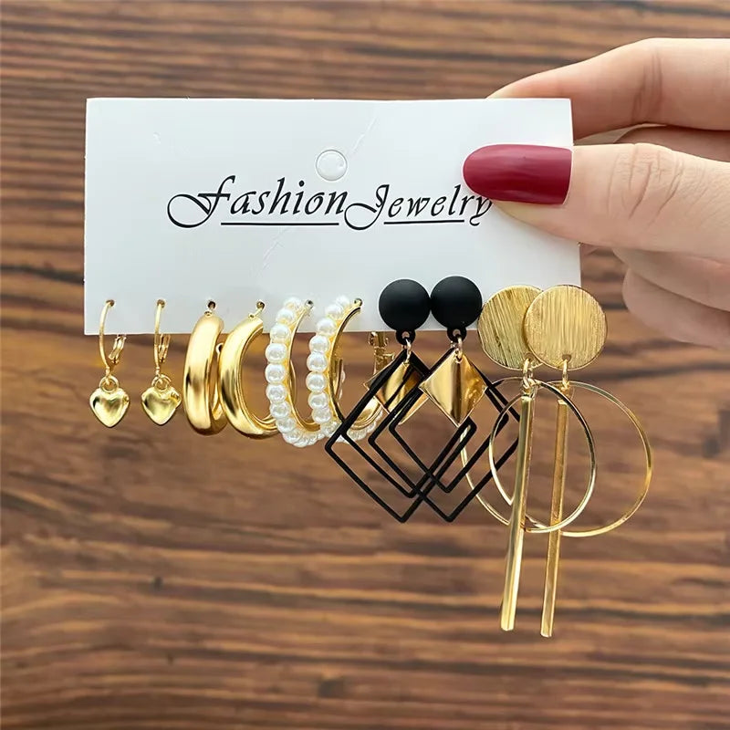 Vintage Geometric Hoop Earrings Set for Women - Smarsty